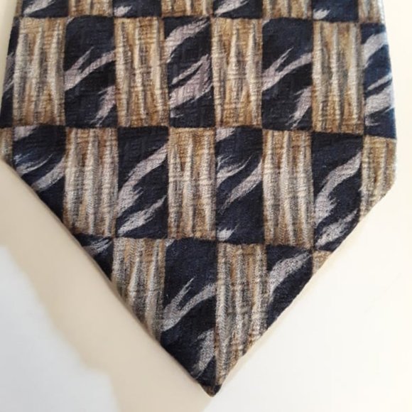 PIERRE CARDIN - 100% SILK NECKTIE - BLUE AND GRAY WTH TAN ACCENTS - Picture 1 of 3
